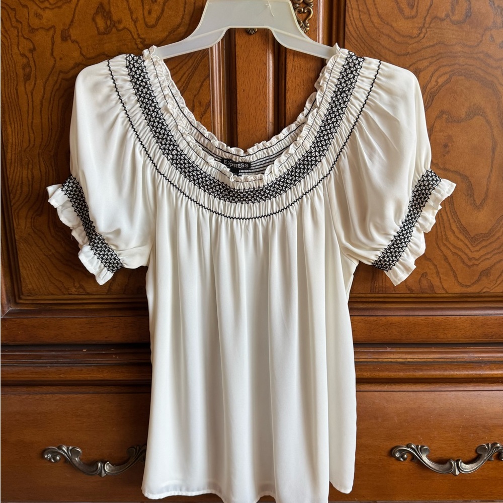 Express Cream Blouse with Black Smocking